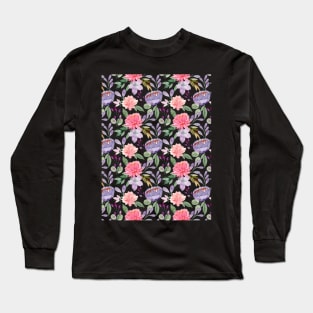 Repeated Watercolor Flower Pattern Long Sleeve T-Shirt